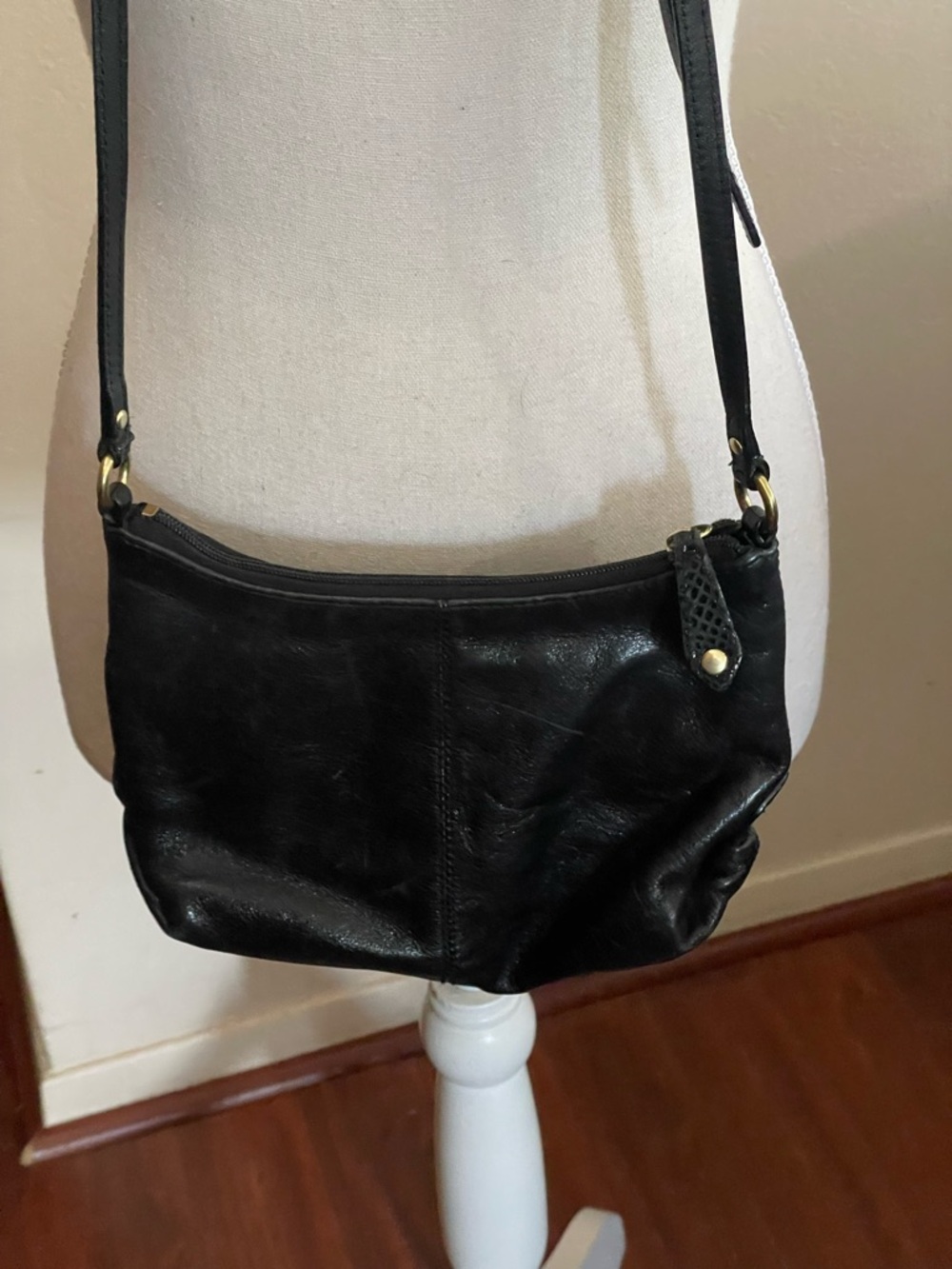 Coach Ashley black leather crossbody bag purse snake embossed adjustable strap - Picture 4 of 16